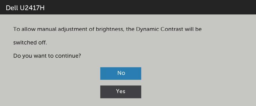 Komunikaty ostrzeżeń OSD Po włączeniu funkcji Dynamic Contrast (Kontrast dynamiczny) (w trybach ustawień