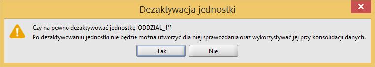 uaktywnia się dopiero po wybraniu (podświetleniu) z listy jednostki, która ma zostać dezaktywowana, dotyczy tylko nowoutworzonych jednostek nie można dezaktywować jednostek utworzonych domyślnie