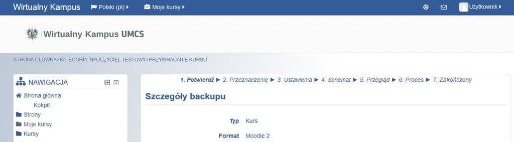 odtwarzanie kursu Odtwarzanie (przywaracanie
