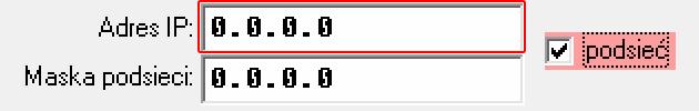 połączenia z modułem (centralą). Opcja PODSIEĆ z prawej strony pola nie może być zaznaczona.