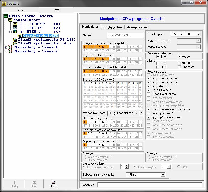 SATEL ETHM-1 Plus 13 Rys. 8. Program DLOADX: parametry i opcje wirtualnego manipulatora dostępnego w programie GUARDX, przeglądarce WWW lub urządzeniu mobilnym.