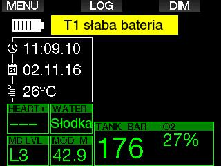 Nadajnik wyłącza się również, gdy ciśnienie wynosi 14 barów / 200 psi lub mniej.