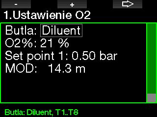 OSTRZEŻENIE Absolutne minimum głębokości (AMD) zależy od wartości minimalnego ciśnienia parcjalnego tlenu (ppo 2 min).