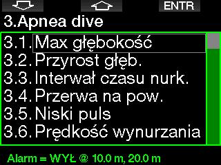2.2.12 Trimix Trimix można ustawić na ON tutaj, jeśli ta funkcja jest włączona. 2.2.14 PMG Tryb predykcyjny wielogazowy (PMG) pozwala na używanie wielu butli, od 2 do 8.