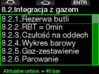 2.8.2 Integracja z gazem W tym menu można edytować różne ustawienia zwiażane z integracją z gazem. 2.8.4 Ostrzeżenie lub alarm RBT Tu wybiera się, czy sytuacja RBT = 0 minut ma być traktowana jako ostrzeżenie czy alarm (widoczne tylko po zainstalowaniu PMG).