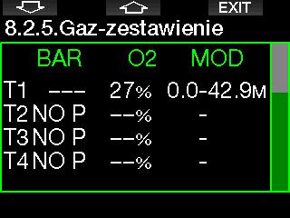 2.8.6 Wykres barowy Wykres barowy tlenu można zastąpić przedstawieniem graficznym ciśnienia w butli (tylko na wyświetlaczach klasycznym albo Pełnym).