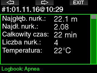 1 Dziennik trybu Apnea G2 tworzy dziennik z