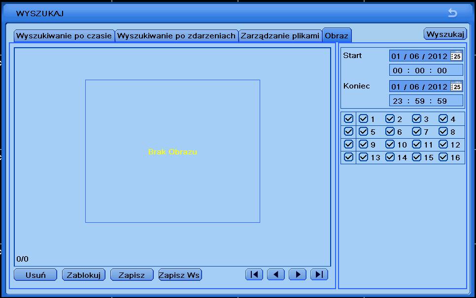 Zdjęcie 42 Zarządzanie zdjęciami zapisanymi na rejestratorze. Jest to menu, w którym przejrzeć można wykonane wcześniej lokalnie przez operatora zrzuty ekranu.