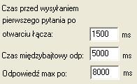 Zależności czasowe transmisji o Czas przed wysłaniem pierwszego pytania po otwarciu łącza czas po którym program wyśle pierwsze pytanie do urządzenia.