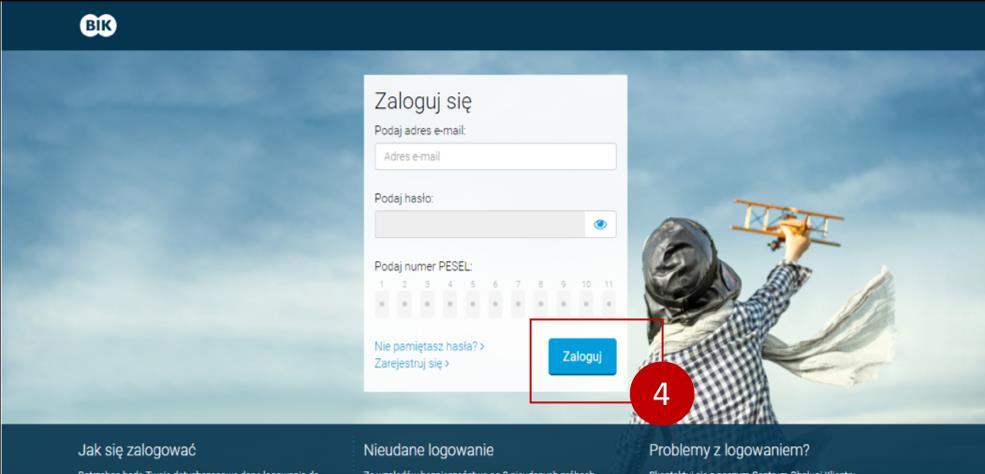 4. Po kliknięciu kafelka 3 pojawi Ci się ekran do logowania do Nowego konta BIK.