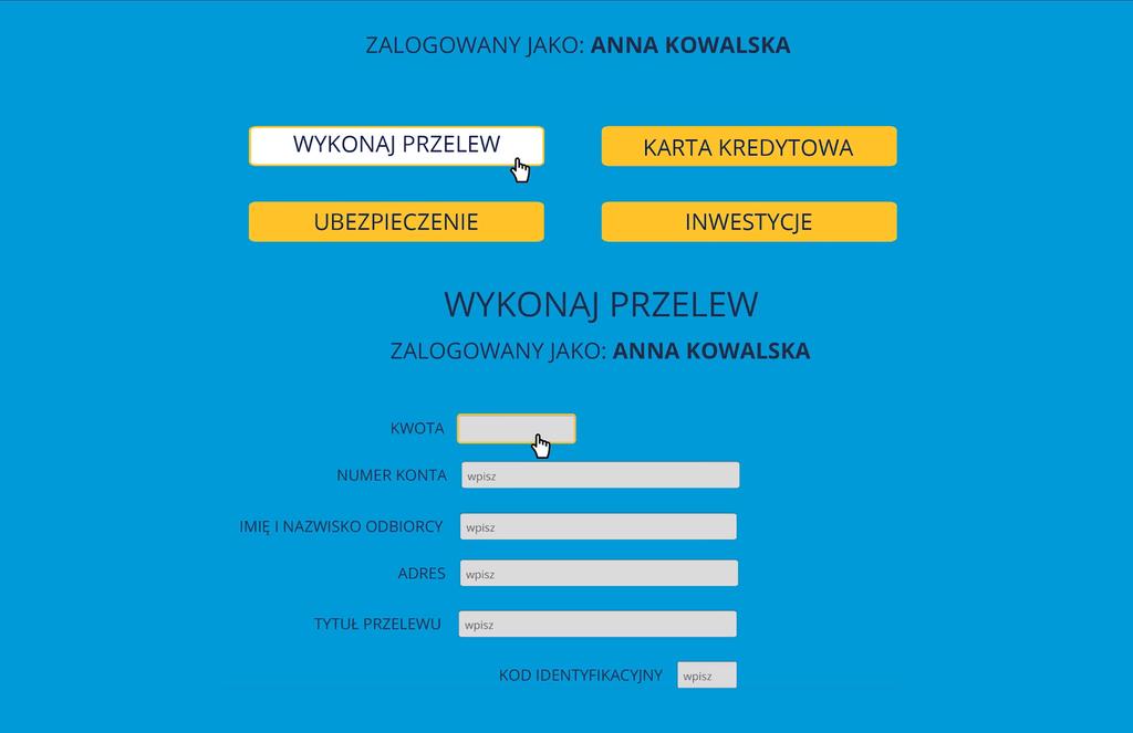 15. Na ekranie znajdujemy opcję Wykonaj przelew. 16. Następnie uzupełniamy dane do przelewu.