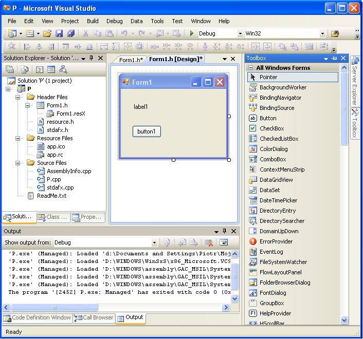 1. Build -> Build Solution (F7) -> Debug -> Start Debugging. 2. Po przebudowaniu aplikacji zostanie utworzony plik *.exe w folderze z projektem.