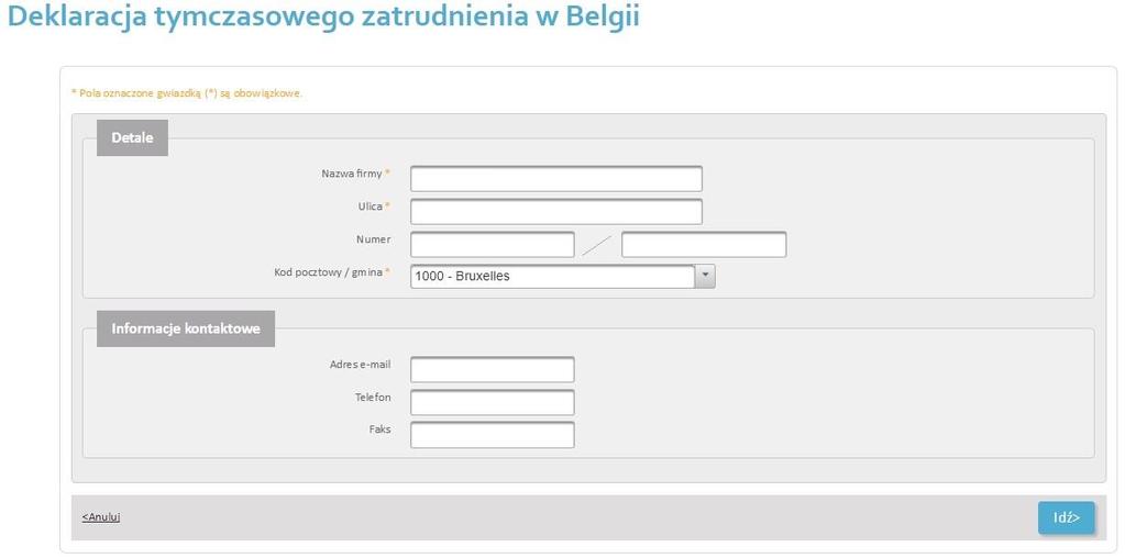 Belgijski klient - nowy W sytuacji, gdy klient nie zostanie wyszukany w systemie, należy wprowadzić