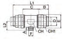 90250 Trójnik gwintowany do odprowadzania kondensatu Nr katalogowy D F A B C E L1 L2 CH CH1 90250 63-1/2 63 G 1/2 13,5 57,5 88 94 203 53 80 75 90250 63-1/2