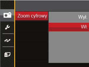 Zoom cyfrowy To ustawienie służy do regulacji zoomu cyfrowego. Jeśli ta funkcja jest wyłączona, może być stosowany tylko zoom optyczny.