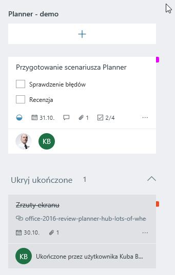 Po edycji i dodaniu kolejnych zadań możemy określić do dokładnie jest widoczne na karcie.