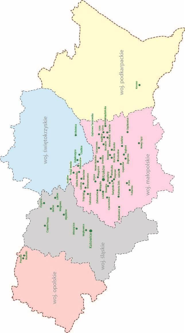 Lokalizacje placówek Krakowskiego Banku