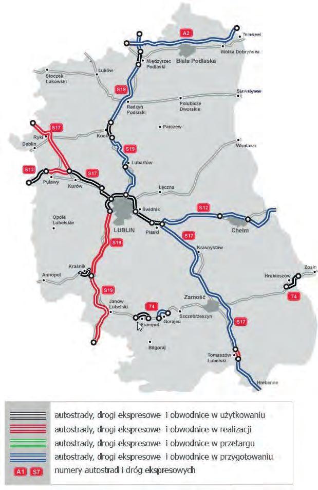 Mapa 34. Stan budowy dróg w województwie lubelskim (źródło: www.