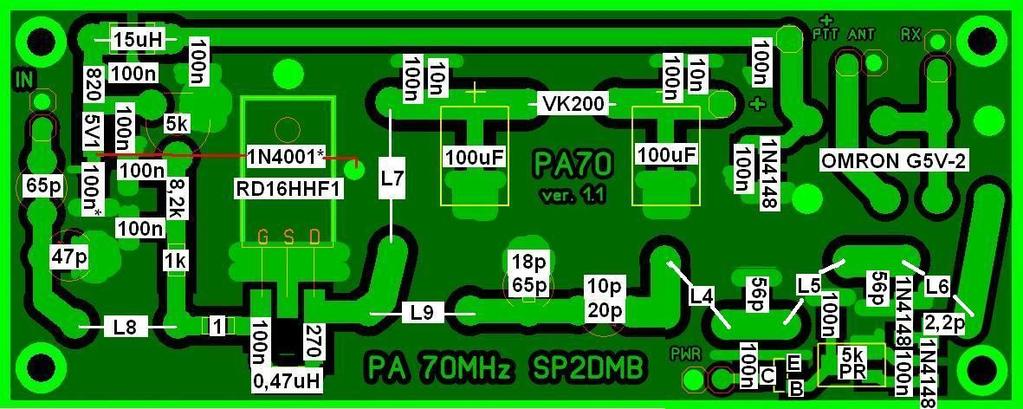 Pamiętaj o zmniejszeniu mocy w transceiwerze do 5W!!! Podłączamy napięcie 13,8V do PA poprzez miernik prądu. Naciskamy PTT.