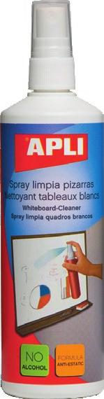 Spray do czyszczenia tablic suchościeralnych APLI Idealnie nadaje się do szybkiego i dokładnego czyszczenia tablic w biurze, domu, szkole. Antystatyczny.