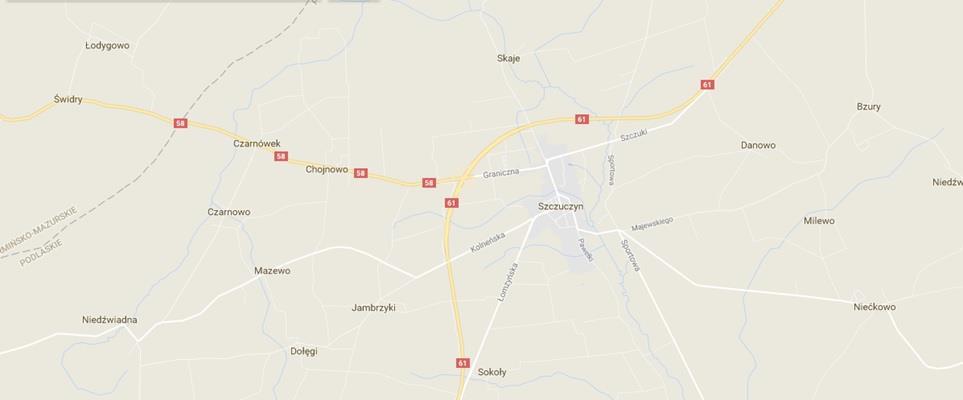 Źródło www.google.pl/maps Do niedawna największym obciążeniem mieszkańców obszaru rewitalizacji była droga krajowa Nr 61 przebiegająca przez centrum Szczuczyna (ul.