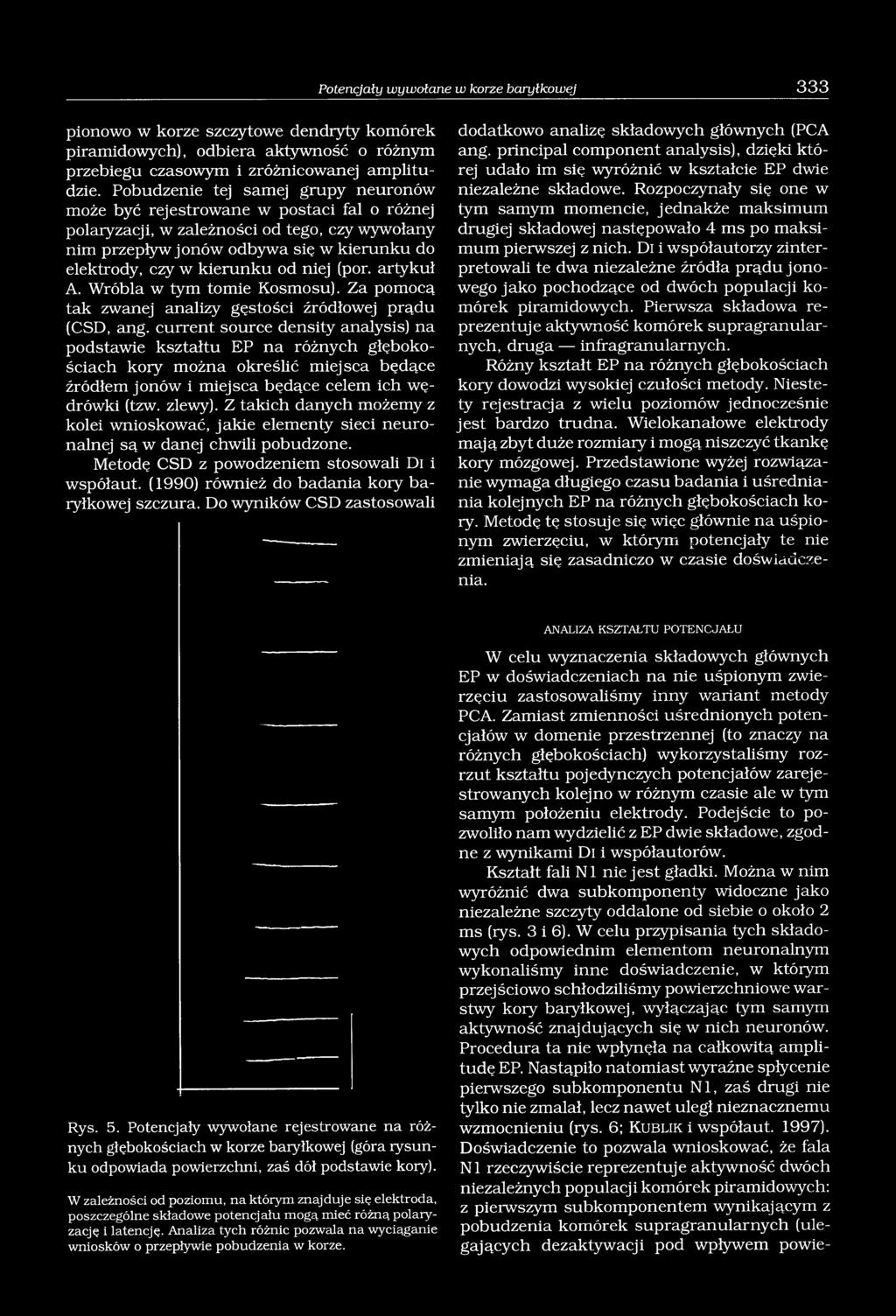 od niej (por. artykuł A. Wróbla w tym tomie Kosmosu). Za pomocą tak zwanej analizy gęstości źródłowej prądu (CSD, ang.