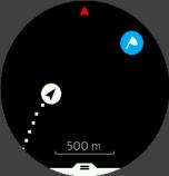 Naciśnij środkowy przycisk, aby przełączyć między widokami. Gdy skończysz się poruszać, zegarek nie może określić, w którym kierunku zmierzasz na podstawie wskazań GPS.