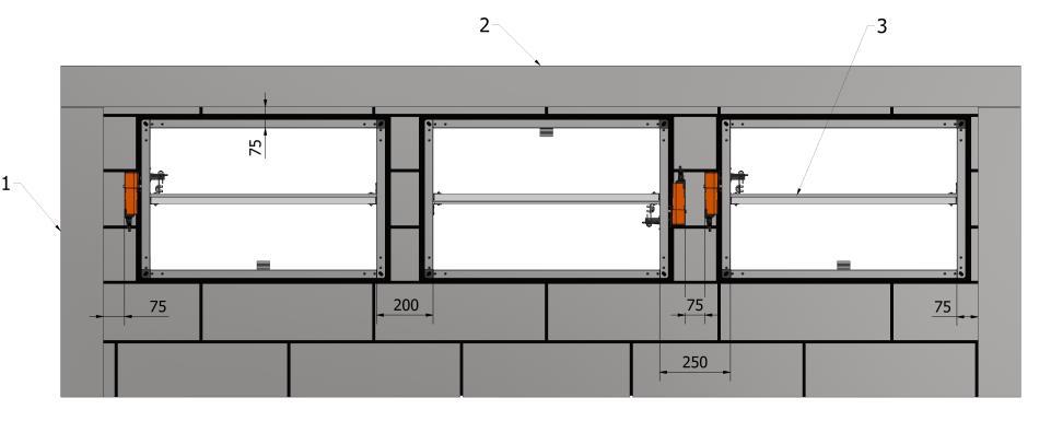 4.3. Wymagania dotyczące oddzieleń przeciwpożarowych oraz zalecanych minimalnych odległości między klapami Instalacja klap może odbywać się : a) w przegrodach pionowych (ścianach) o minimalnej