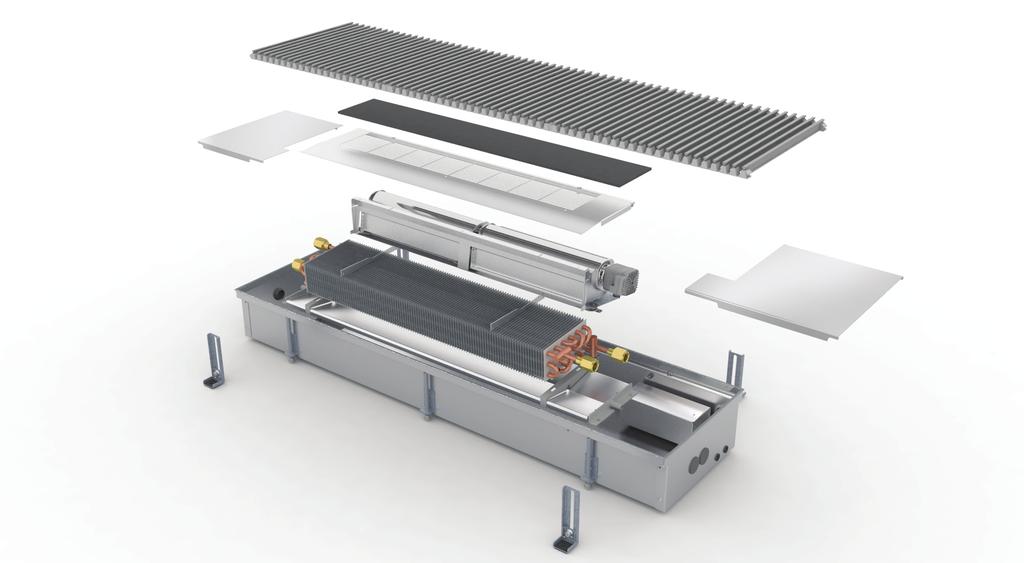 1 Obudowa ze stali nierdzewnej Ramka z anodowanego aluminium; kollor odpowiedni do koloru kratki 7 Filtr powietrza wchodzącego 8 Sterownik z zasilaczem 4VDC Miedziano-aluminiowe wymienniki ciepła 9