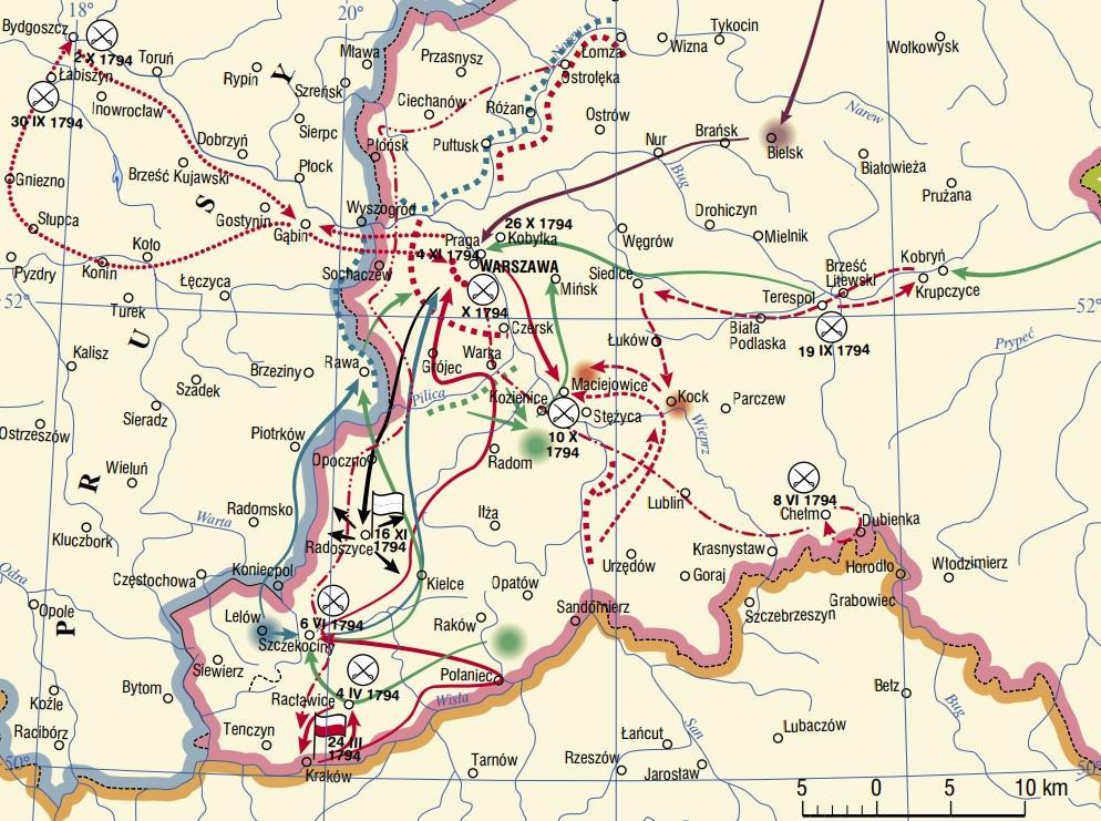 Zadanie 14. W zaznaczone na mapce miejsca wpisz nazwy bitew insurekcji kościuszkowskiej. (0-3) Maciejowice Szczekociny Racławice Zadanie 15.