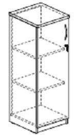 10. Szafka wisząca jednodrzwiowa z płyty meblowej 60 x 35-45 x 40 na kluczyk patentowy meblowy - szt. 2 11. Szafa zamykana 1-drzwiowa 58-65 x 40-45 x 110-140. Szafa wyposażona w 2 półki szt. 2 1 12.