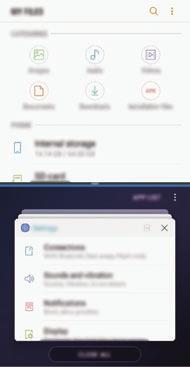 Aplikacje i funkcje Widok podzielonego ekranu 1 Dotknij przycisk Ostatnie, aby otworzyć listę ostatnio używanych