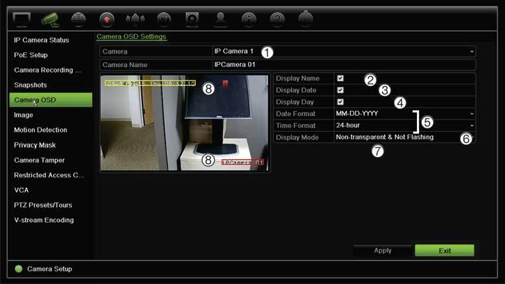 Rozdział 10: Konfiguracja kamery Aby skonfigurować zrzuty obrazu: 1. Na pasku narzędzi menu kliknij kolejno Camera Setup > Snapshots (Konfiguracja kamery > Zrzuty obrazu). 2.