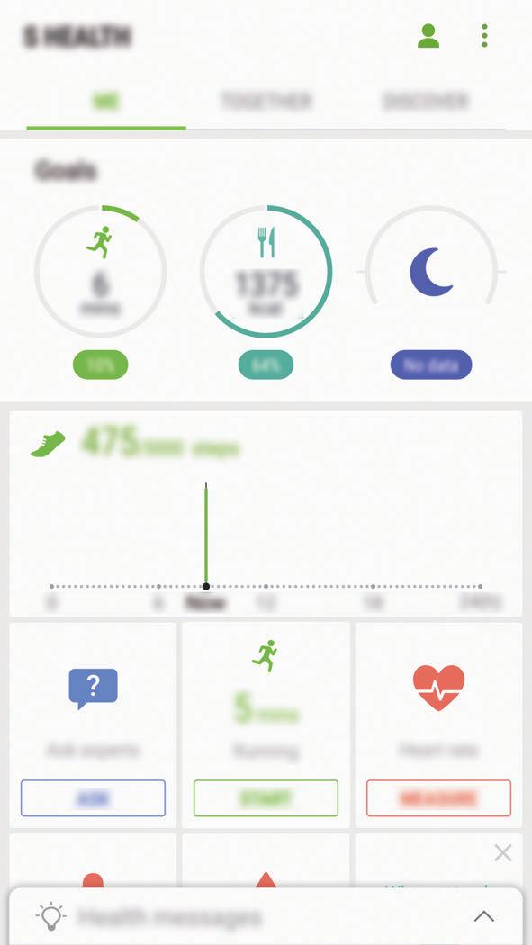 Aplikacje Korzystanie z aplikacji S Health Możesz wyświetlać najważniejsze informacje z menu aplikacji S Health oraz aplikacji monitorujących twoje samopoczucie i kondycję.