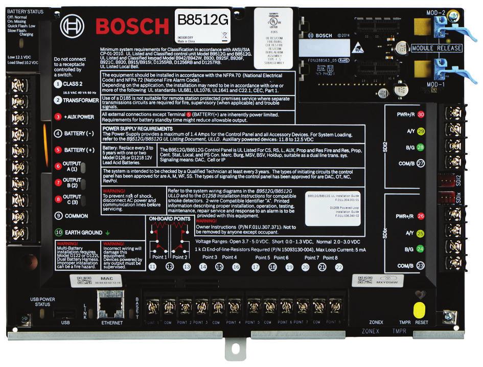 Systemy alarmowe włamania Panele sterowania B8512G Panele sterowania B8512G www.boschsecurity.