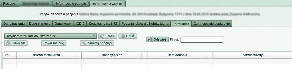 Rys. 43 Aby wybrać formularz do utworzenia należy wyświetlić i wybrać z listy dostępnych formularzy