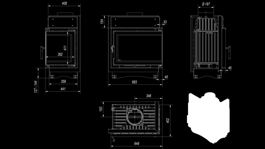 NOWOCZESNY DESIGN Dekoracyjna szyba typu glass wytrzymująca temperaturę do 800 C, która nadaje kominkowi nowoczesny i elegancki wygląd, optycznie powiększa front wkładu.