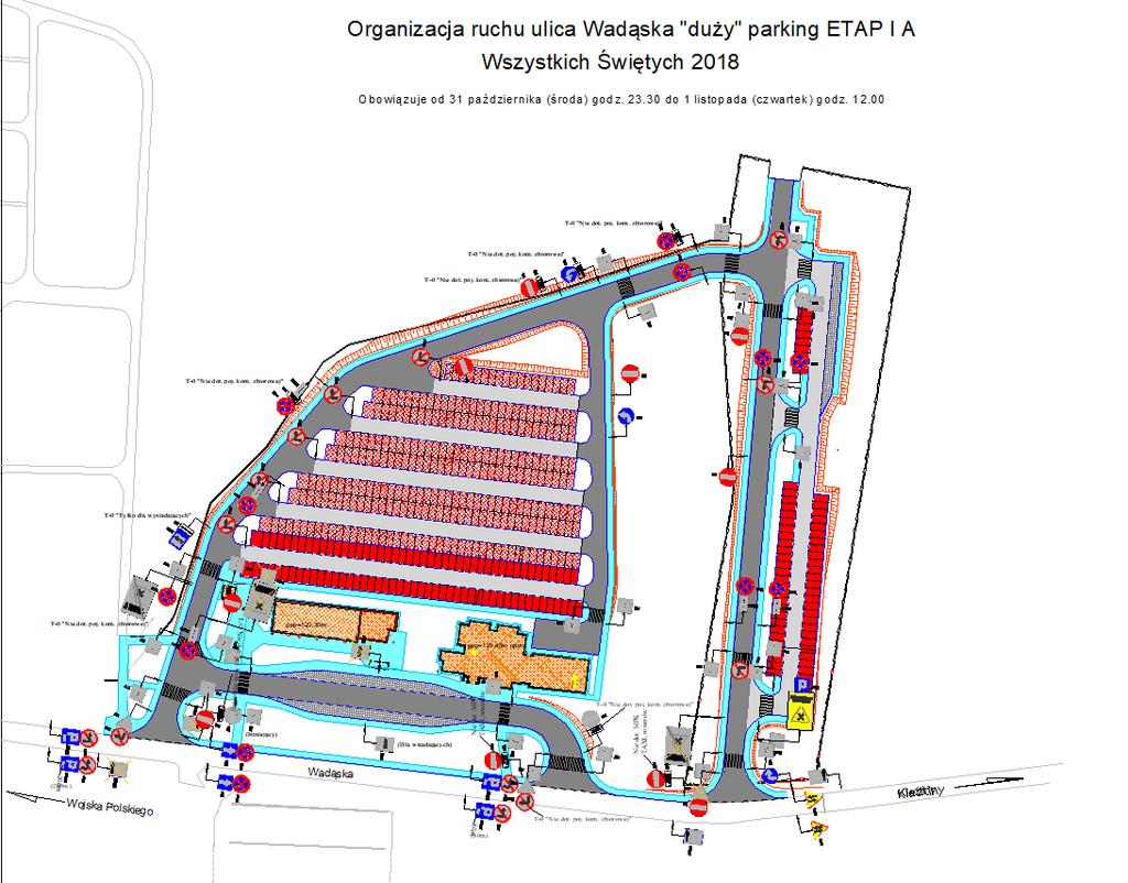 CMENTARZ DYWITY parking duży ETAP I A Zmiany w organizacji ruchu: Wprowadzenie etapowości tymczasowej organizacji ruchu: Etap I A: 31 października od godz.