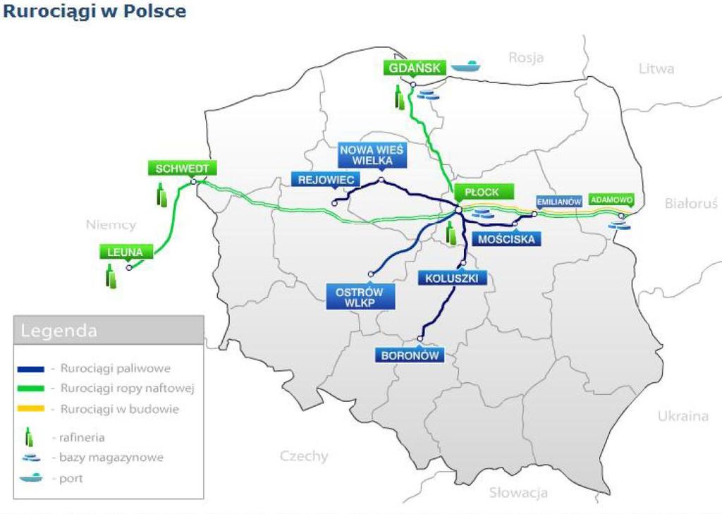 naftowej rocznie, zaś w przeciwnym kierunku rurociąg osiąga wydajność ok. 27 mln ton na rok. W 2011 r.