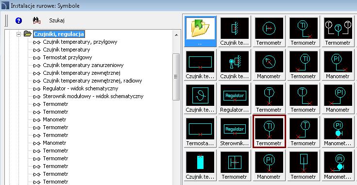 Symbole manometrów i termometrów Kolejnym etapem będzie wstawienie symboli termometrów i manometrów.