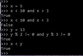 Python wyrażenia logiczne Wyrażenie logiczne mogą być łączone przy pomocy