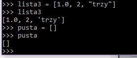 Python typy sekwencyjne 71 Tworzenie i używanie list lista3 =