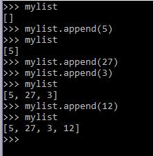 Python tablice 73 Można dodawać dowolny element na końcu listy przy pomocy metody append.