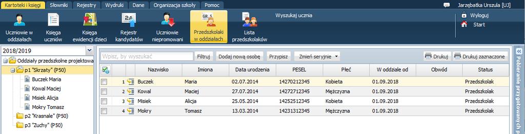 UONET+. Jak kontynuować pracę z oddziałami przedszkolnymi w roku szkolnym 2018/2019? 4/5 Dzieci pojawią się oddziale przedszkolnym. 6. Obejrzyj kartoteki tych dzieci.