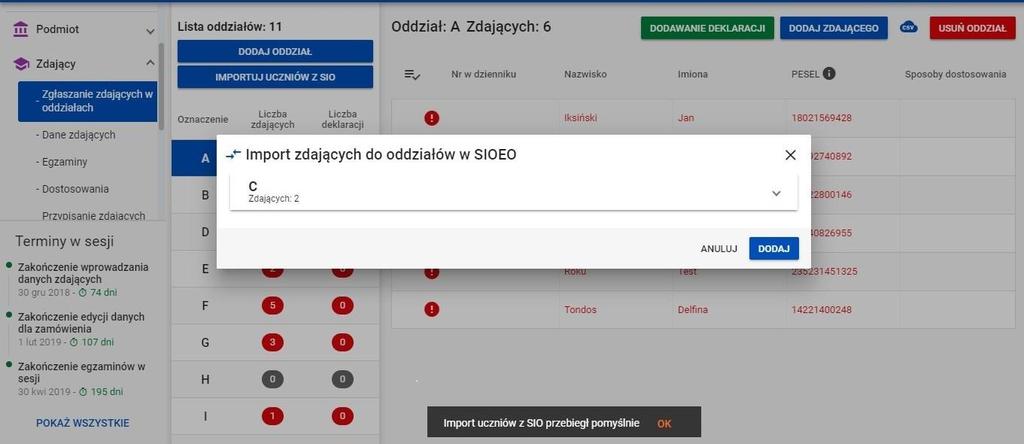 Przy czym, kluczową daną jest tutaj numer PESEL lub numer dokumentu potwierdzającego tożsamość. Dla wprowadzonych już danych ponowna próba importu nie powiedzie się.