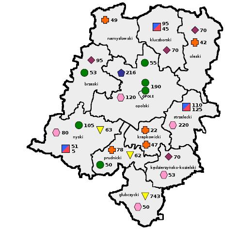 BRZEG GŁUBCZYCE KĘDZIERZYN-KOŹLE KLUCZBORK KRAPKOWICE NAMYSŁÓW NYSA OLESNO MIASTO OPOLE OPOLSKI PRUDNIK STRZELCE OP. RAZEM WOJ.