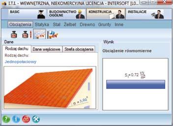 E13 BŁĘKITNE STRONY Rysunek 20. Rozkład obciążenia śniegiem 4. Obciążenie śniegiem. Stropodach: 0.72 kn/m 2 Szczegółowe zestawienie przedstawia tablica 7. Obciążenie modelu Rama A.