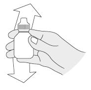Wstrząsnąć dobrze butelkę. Odkręcić zakrętkę, wciskając ją do dołu. Należy użyć niewielkiego pojemnika (np.
