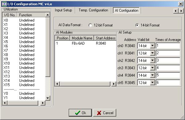 Opis ekranu konfiguracji: A Data Format : Wszystkie wejścia analogowe mogą być ustawione na format danych o rozdzielczości 12 bitów lub 14 bitów.
