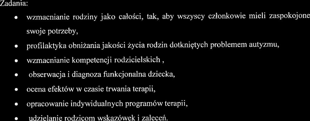 Zadania wzmacniani rodziny jako całości, tak, aby wszyscy członkowi mili zaspokojon swoj potrzby, + profilaktyka obniżaniajakości życia rodzin dotkniętych problmm autyzmu, wzmacniani